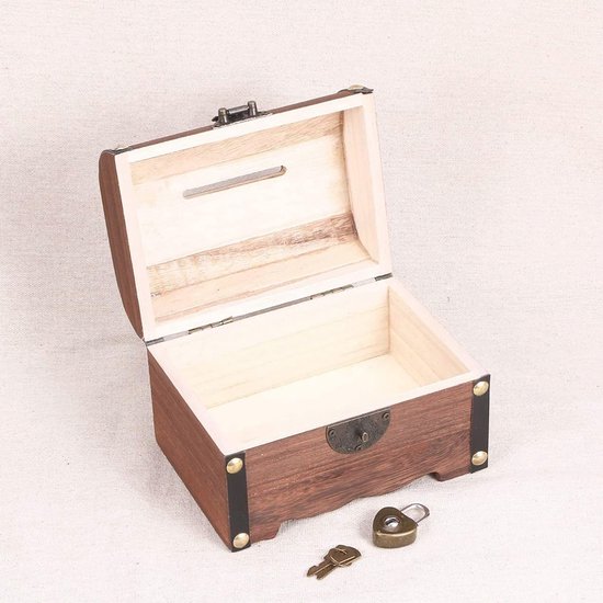 Vintage Houten Kist / Schatkist met Leren Details - Woonaccessoires | Kisten