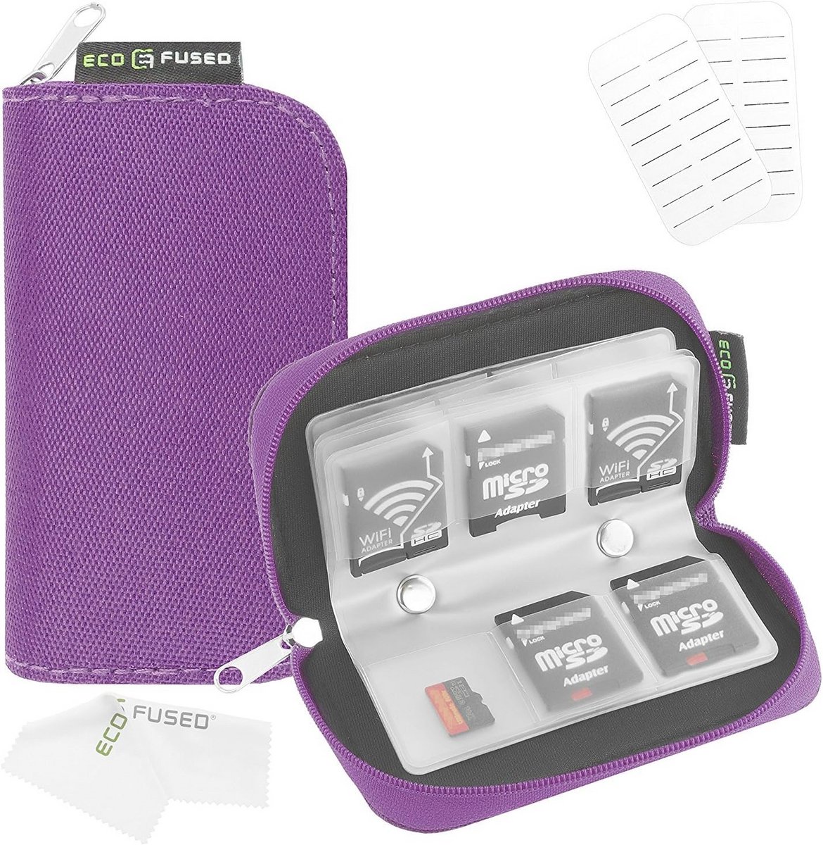 Geheugenkaart Houder - Geschikt voor 22x SD, SDHC, Micro SD, Mini SD en 4x CF - 22-Vaks Opbergtas (Paars)