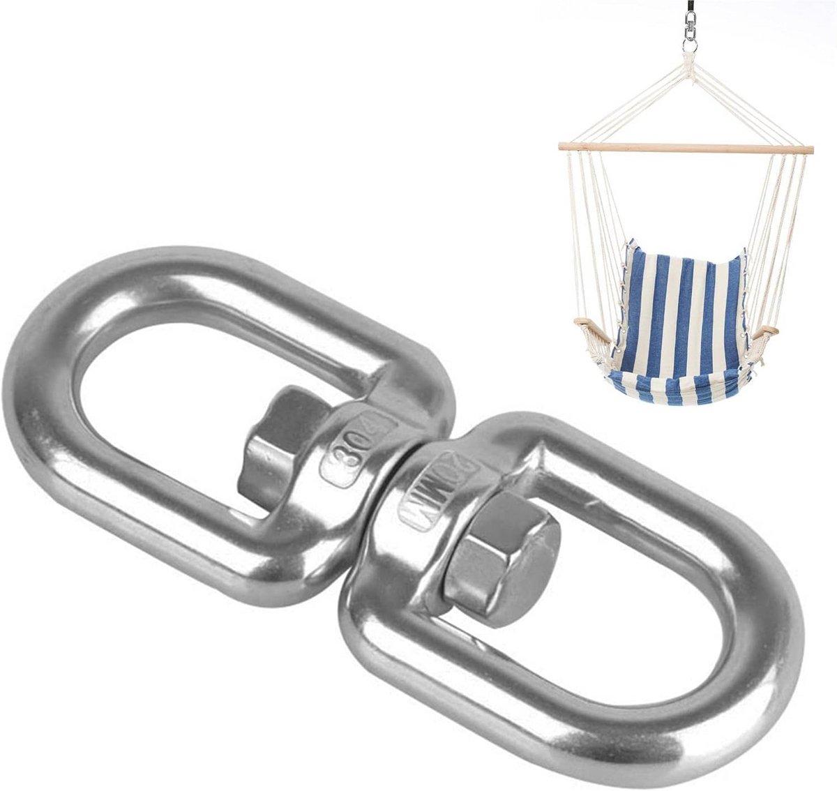 Hoge Kwaliteit Roestvrijstalen Swivel Haak met Dubbele Oog voor Hangstoelen - 360 Graden Rotatie