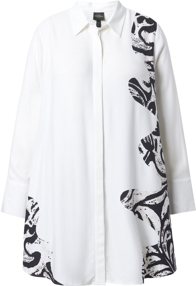Ulla Popken - Dames - Lange blouse dierendesign overhemdkraag lange mouwen - Bleekbruin - Maat 58+