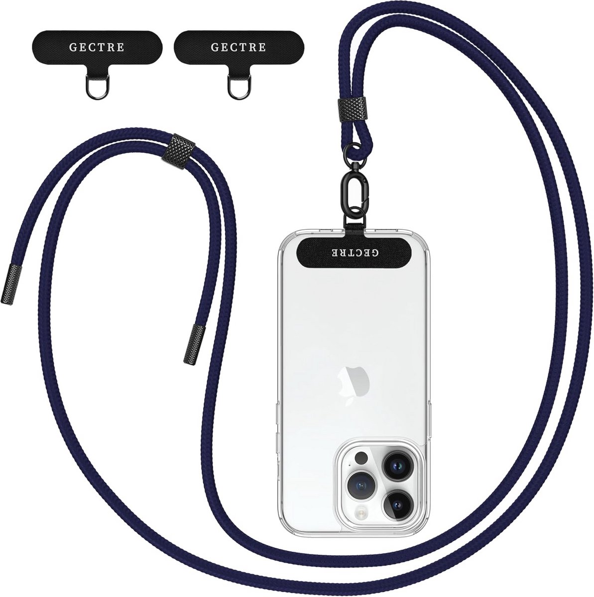 Universele telefoonketting geschikt voor alle smartphones met patches - marineblauw