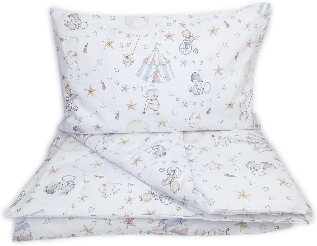 Comfortabel babybedlinnen - Dekbedovertrek (90 x 120 cm) + Kussensloop (40 x 60 cm) voor een vrolijk circusgevoel