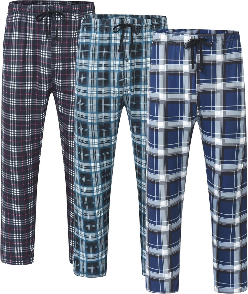 Heren Pyjamabroek Lange Loungebroek Geruit Katoen Polyester