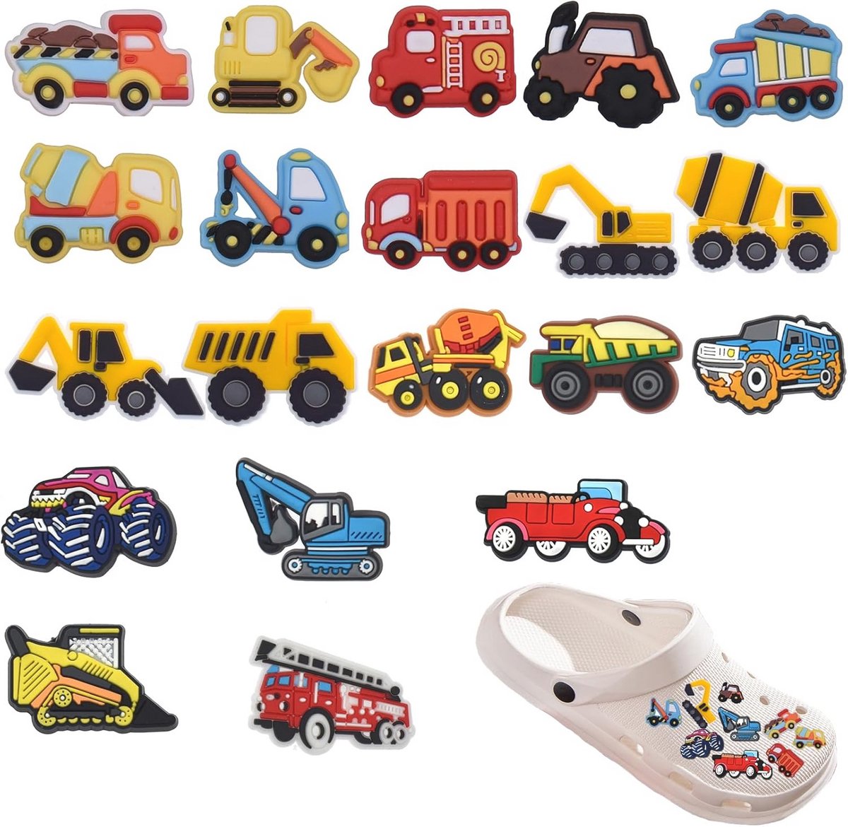 20 Stuks Kinderschoendecoratie - Vrachtwagen en Auto Ornamenten voor Jongens en Meisjes