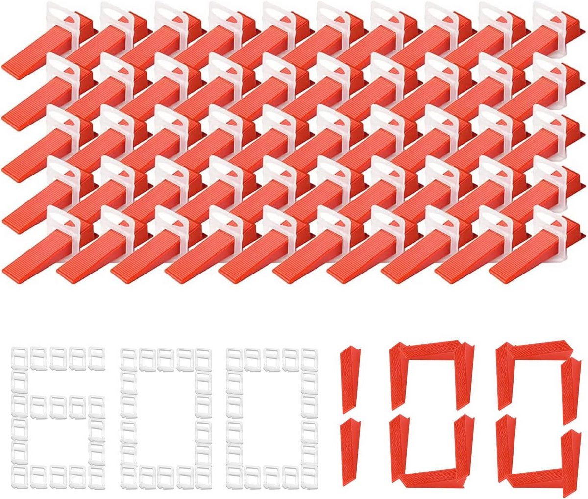 Tegelnivelleringsset 700-delig met 600 afstandhouders en 100 wiggen voor perfect tegelwerk