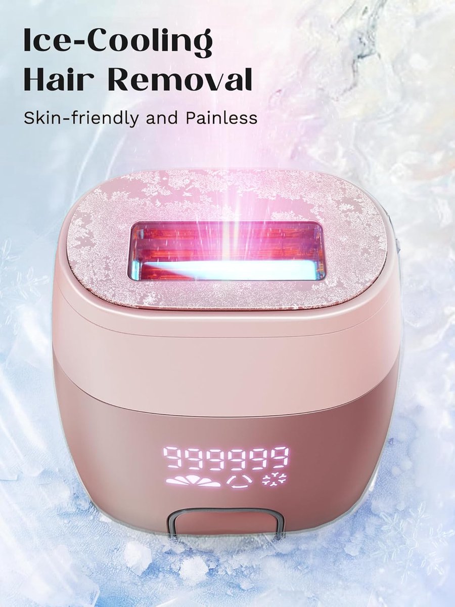 Laser Hair Removal - Laserontharing - Met Ijskoelsysteem Hoge Energie 9 - Energieniveaus - IPL-Apparaten Ontharing Voor Vrouwen En Mannen - Lichaam, Gezicht, Oksels, Benen - (Roze) thumbnail 3