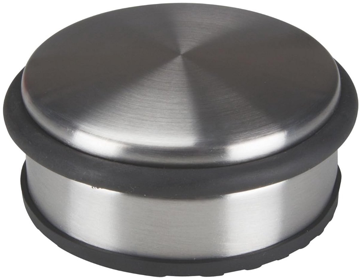 Ronde Deurstopper van Roestvrijstaal met Antislip Onderkant, 1 kg, Geen Boren Nodig, 10 x 4 cm