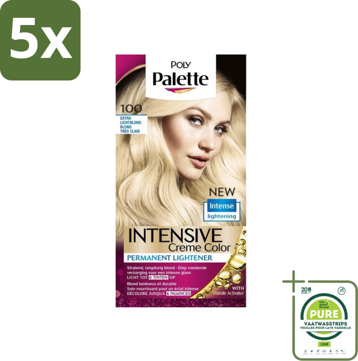 5 x Poly Palette – Haarverf – 100 Extra Licht Blond – 115 ml - Grootverpakking - Haarverf - Blonde Haar - Permanente Haarverf - Lichte Haarkleur - Haarverf 100