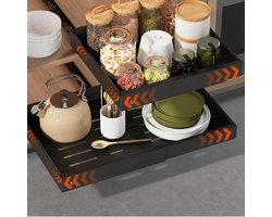 W&Z Schuiflade keukenkast– Keukenkast Organizer – Gootsteenkast/Lade Organizer - binnenlade keuken – Uittrekbaar en Verstelbaar (32-52 cm) – Telescopisch – Zonder boren - Zwart - Schuif lade