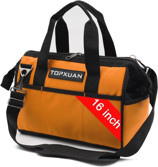 AIRAJ 16 inch gereedschapstas, grote gereedschapstas, gereedschapstas inclusief reflecterende strips, ABS waterdichte basis, verlengde schouderriem, zakken met grote capaciteit, plastic handgrepen