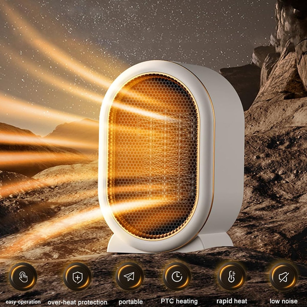 Elektrische kachel - Draagbare kachel - Ruimteverwarmer - Draagbare kantoorverwarming - Keramische ventilator met hoog rendement - Winterwarmte - Voor slaapkamer - Thuis - Bureau - Binnengebruik - Wit – foto 4