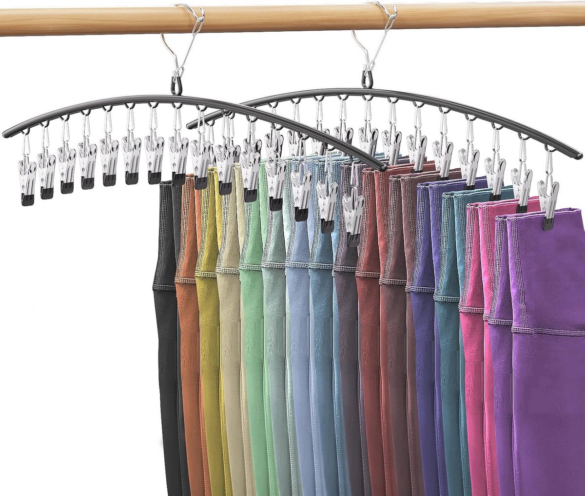 2 Pcs Trousers Hangers with Clips for Closet - Space-Saving Leggings Organizer