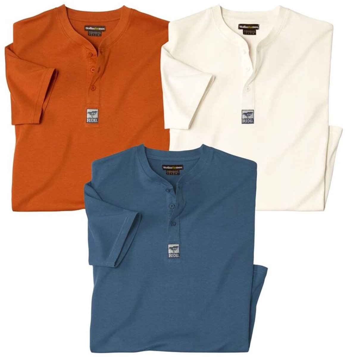 ATLAS FOR MEN - Set van 3 effen T-shirts met Henley kraag - Heren - Verkrijgbaar in grote maten - XXL
