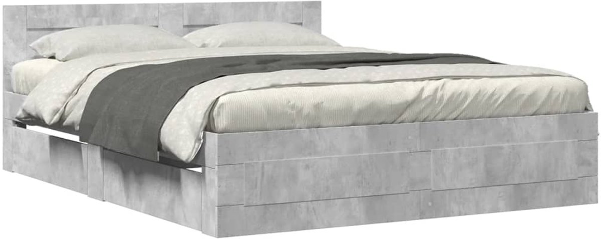 Tweepersoonsbed | Dubbelbed | Volwassenenbed | Bedframe met hoofdeinde bewerkt hout betongrijs 160x200 cm