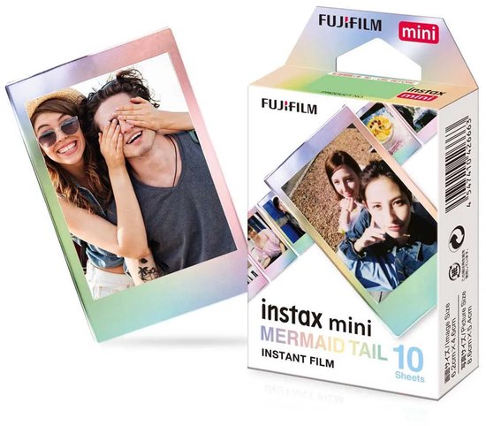 Verpakking van Fujifilm Instax Mini Mermaid Tail instant film voor 10 foto's met iriserende rand.