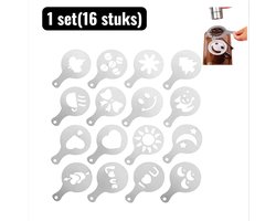 1 set（16 stuks） - Cappuccino sjablonen - Koffie Melk Schuim Stencils - Cappuccino Cacao sjabloon - Cappuccino Sjablonen - Creatieve Latte Art Printmodellen voor Thuisbarista - Wit