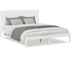 Tweepersoonsbed | Dubbelbed | Volwassenenbed | Bedframe extra lang zonder matras massief hout wit 160x210 cm