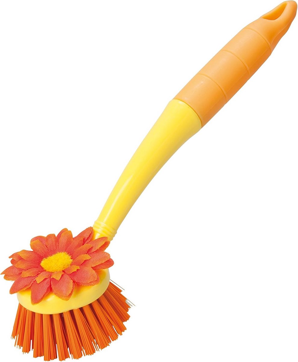 Ronde spoelborstel met textielbloem en nylon handvat