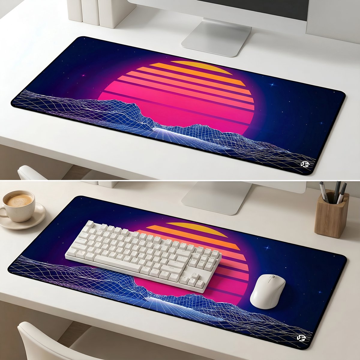 Grote Muismat 80x30 | Gaming Muismat | Paars | XXL | Antislip | Desktop Mat | Computer Mat | Retro sunset