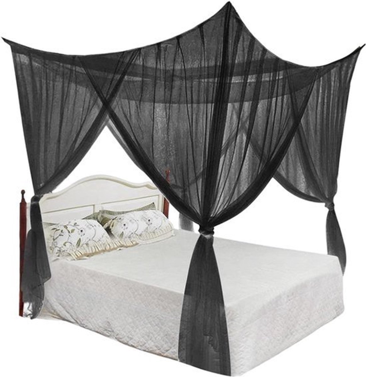 KARZO - Vierkant fijnmazig muggennet voor tweepersoonsbed - 210 x 190 x 240 cm - zwart - insectennet - bedhemel - groot