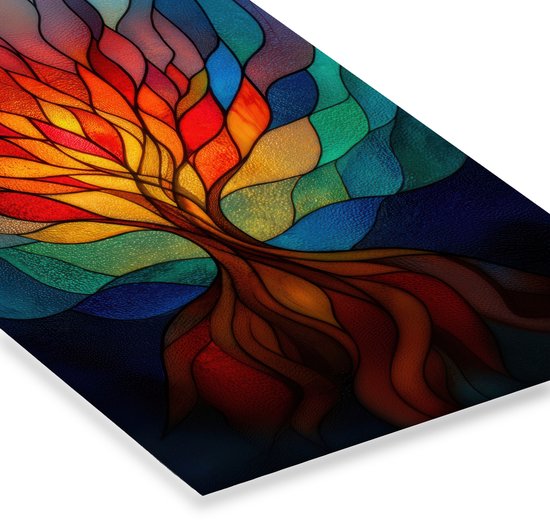 Poster in lijst - Fotolijst 40x60 cm - Posters - Sierglas - Boom - Rood - Vlakken - Posterlijst zwart - Decoratie - Wanddecoratie woonkamer - Muurdecoratie slaapkamer
