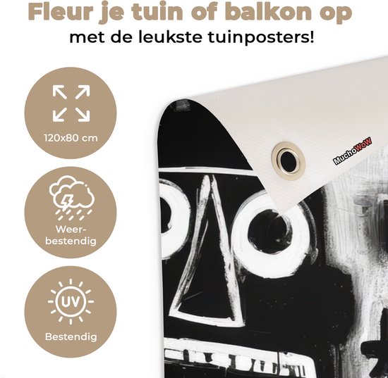Tuinposter 120x80 cm - Tuindecoratie Schilderij - Figuren - Zwart - Abstract - Poster voor in de tuin - Buiten decoratie - Schutting tuinschilderij - Tuindoek muurdecoratie - Wanddecoratie balkondoek