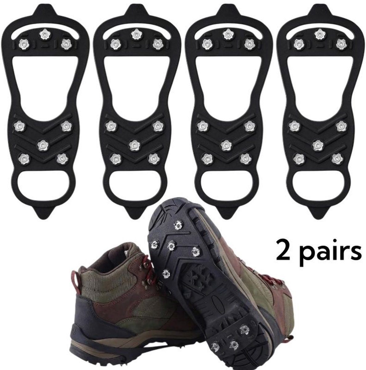 MDUG 2 paar Antislip schoenovertrekken Stijgijzers Schoenovertrekken Stijgijzers met 8 tanden Geschikt voor schoenen Laarzen Geschikt voor bergbeklimmen Hardlopen Wandelen Buitensporten – Maten 41-46 Zwart
