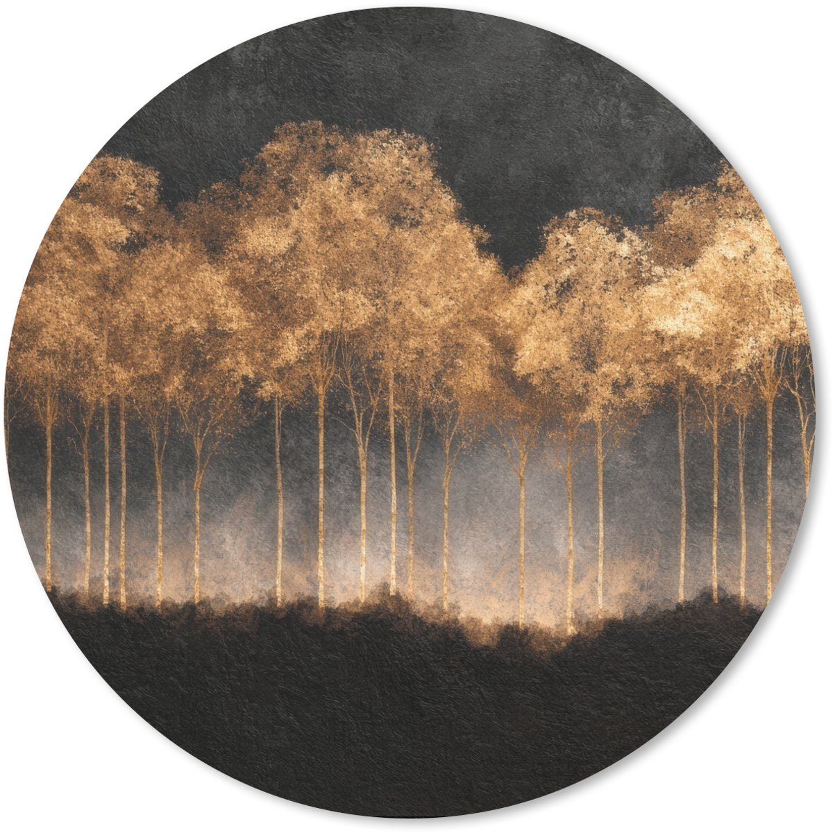 Muismat rond 30x30 cm - Mousepad Gouden Bomen in Mistig Landschap - Ronde muismatten