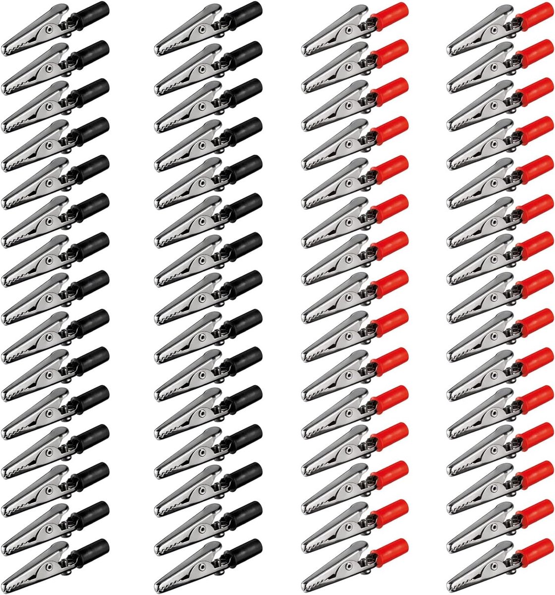60pcs Metal Crocodile Clips - Crocodile Clips with Screw - Electric Test Clamps with Plastic Hands - Red/Black Kit