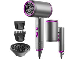 Opvouwbare professionele reisföhn van 2400 W met diffuser, unisex, krachtige luchtstroom voor snel drogen, gemakkelijk mee te nemen, verkrijgbaar in grijs/paars.