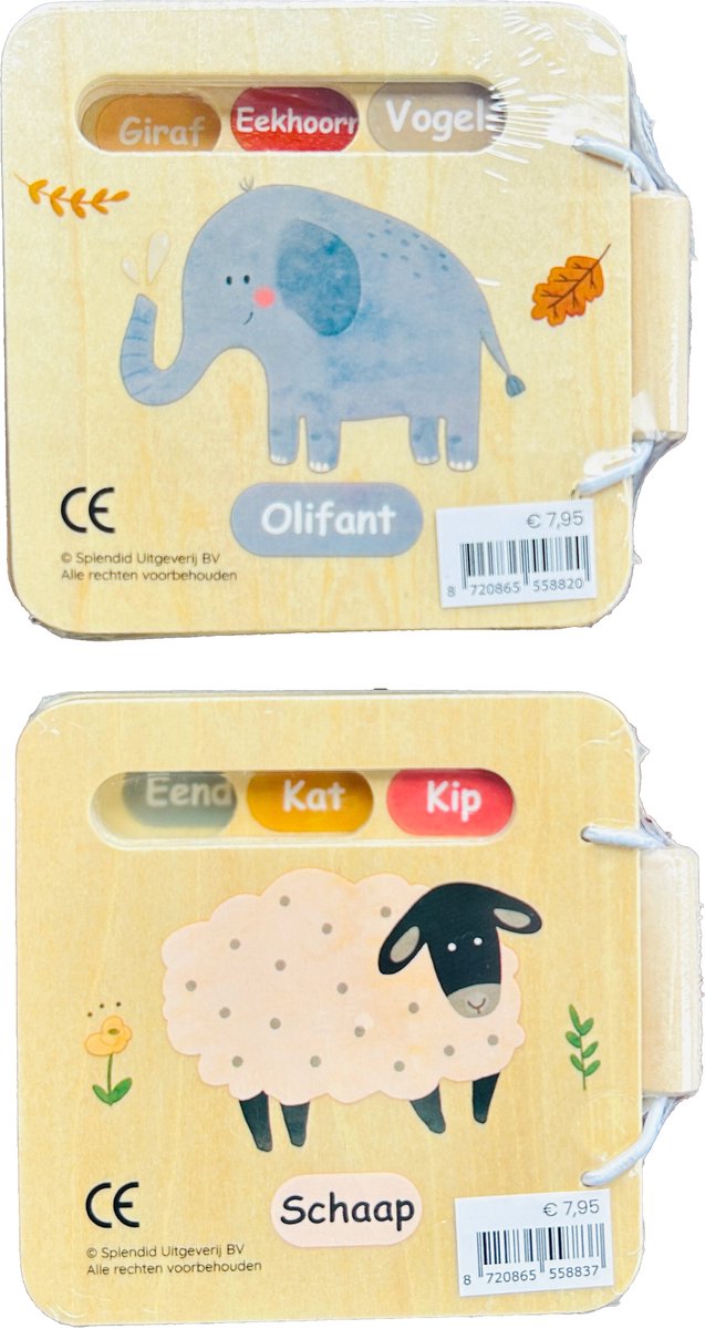 Splendid Uitgeverij® - 2 Houten boekjes - Dieren in het wild & Boerderij - Buggyboekje voor de kleine handjes - 10cm x 10cm - Eerste jaar baby speelgoed - Jongen / Meisje - 0 jaar / 6 maanden / 1 jaar - Kleine cadeautjes - Eerste woordjes — afbeelding 6