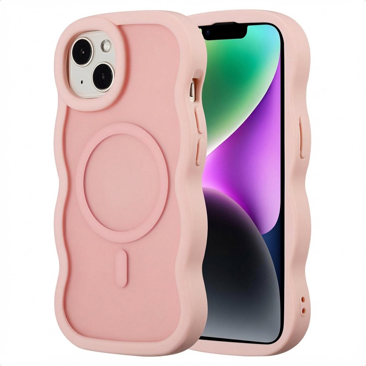 Selencia Wavy Case - Golvend Hoesje geschikt voor Apple iPhone 14 / 13 - Soft Pink