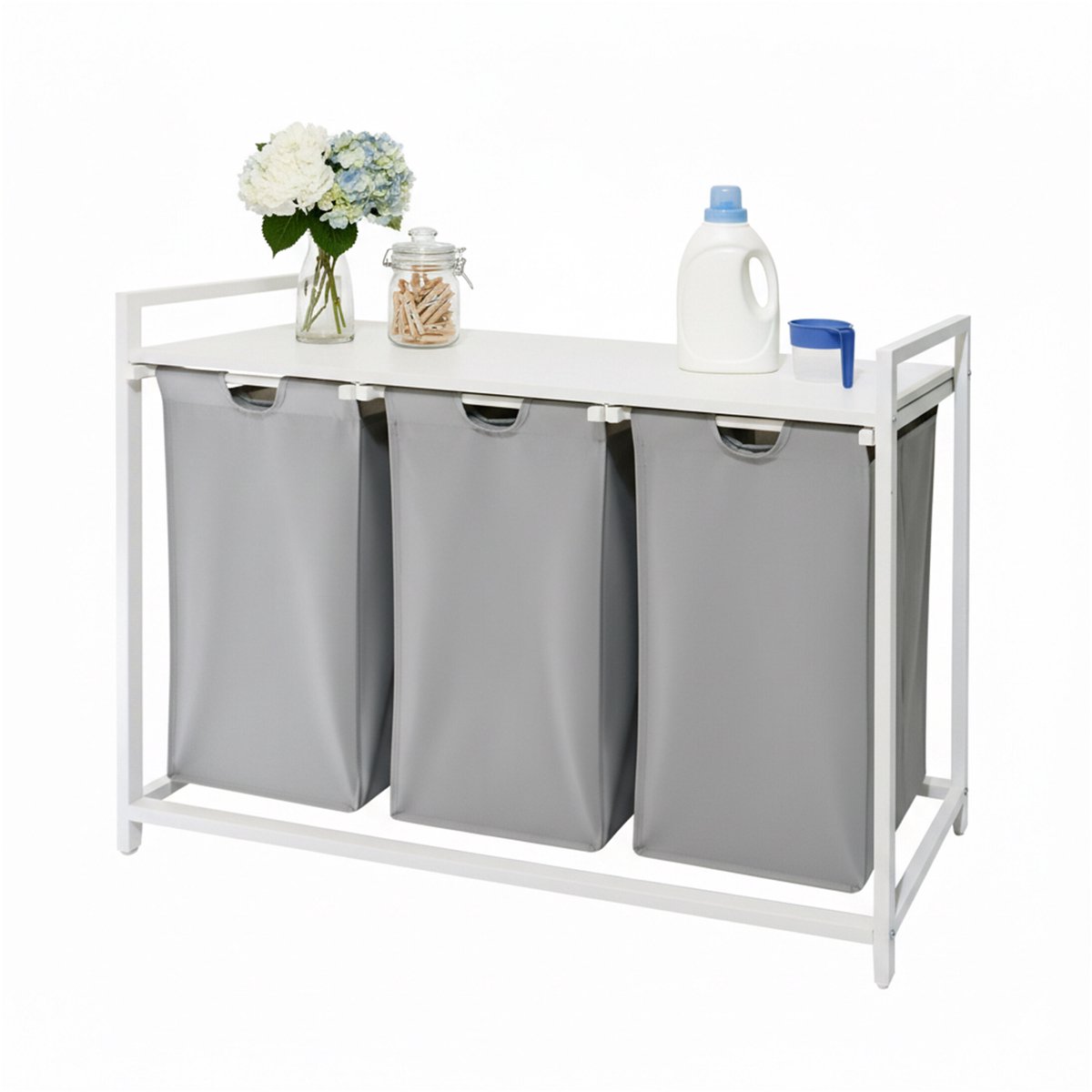 Wasmand - grijs en wit - 109,5x73,5x33 cm - 3 vakken