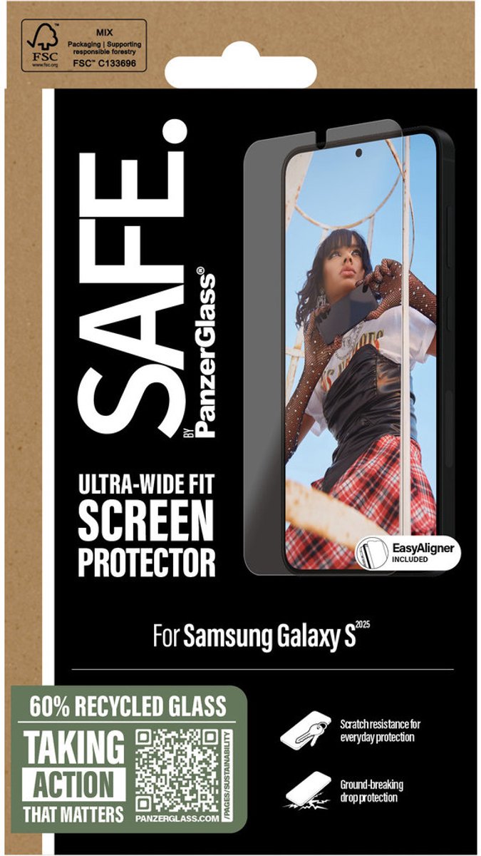SAFE by PanzerGlass Screenprotector geschikt voor Samsung Galaxy S25 Glazen | SAFE by PanzerGlass Ultra-Wide-Fit Screenprotector - Case Friendly