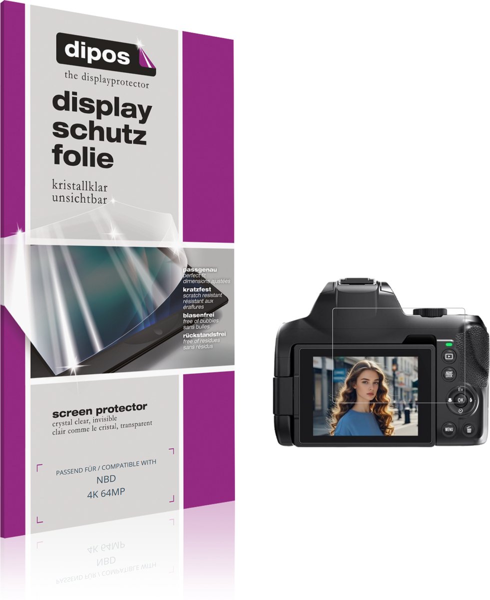 dipos – 4x Beschermfolie geschikt voor NBD 4K 64MP | Krasbestendige & heldere Screenprotector Ultra-Thin