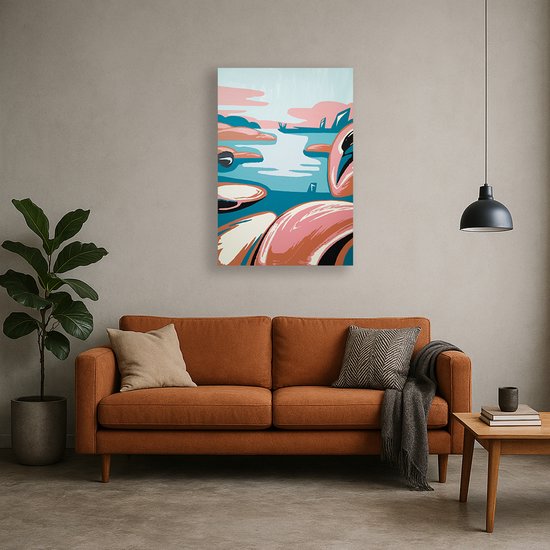 Flamingo abstract – plexiglas – Glasschilderij – 60x90 cm