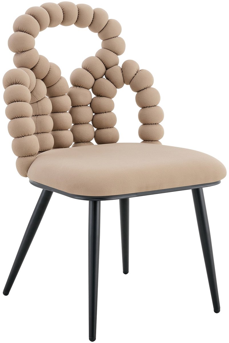 Merax Camel Velvet Eetkamerstoelen Set van 2 met Open Rugleuning Bobble Design en Zwarte Metallenen Poten voor Eetkamer Woonkamer en Slaapkamer