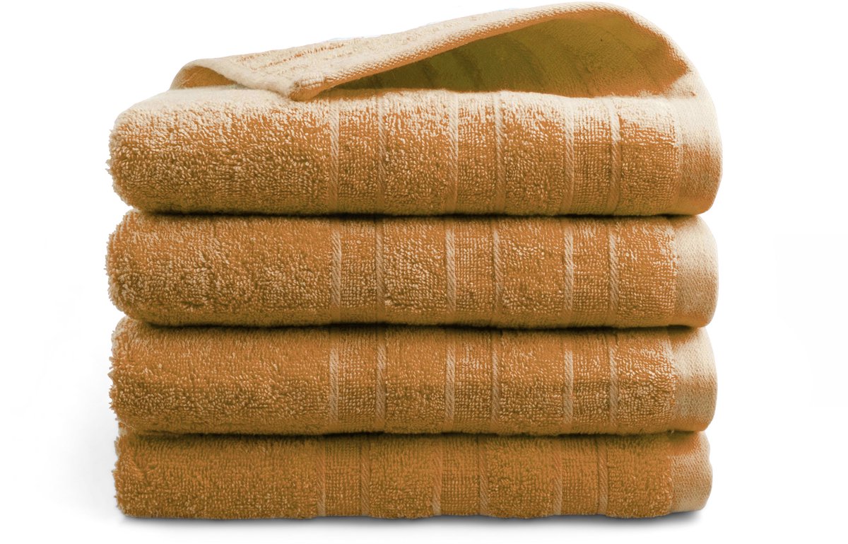 DoubleLife Handdoeken 50x100 cm - Set van 4 - 100% Katoen, waarvan 50% Gerecyclede Katoen - GRS Gecertificeerd - Honey Yellow