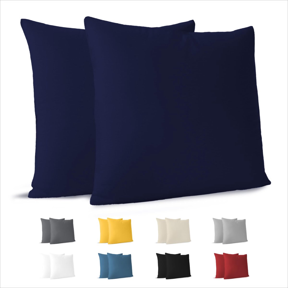 Unyqoos Donkerblauwe kussensloop set van 2 in 100% jersey katoen voor 40x40 cm kussens