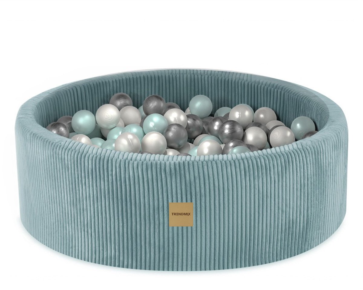 Luxe Ronde Ballenbak 90x30 cm met 200 Ballen – Blauw Corduroy Ballenbad voor Baby & Peuter – Trendmix Educatief Speelplezier