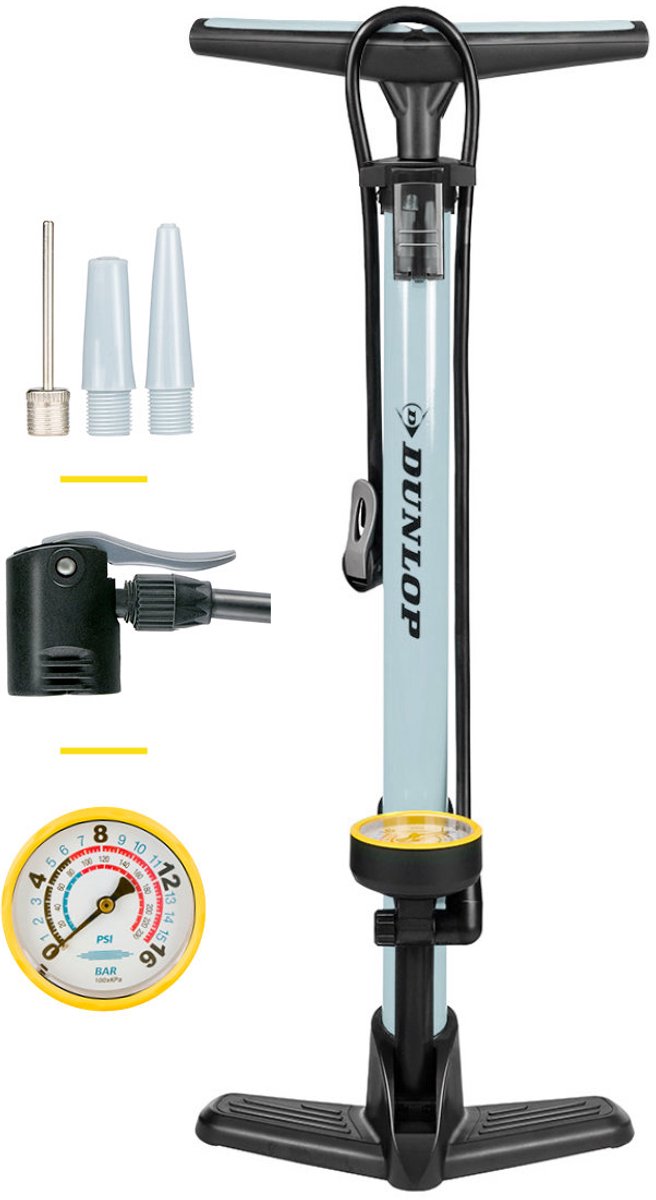 Bol.com Dunlop Fietspomp met Drukmeter - Fiets Pomp voor Dunlop, Schrader en Frans Ventiel - Staande Pomp Incl. Adaptoren voor W... aanbieding