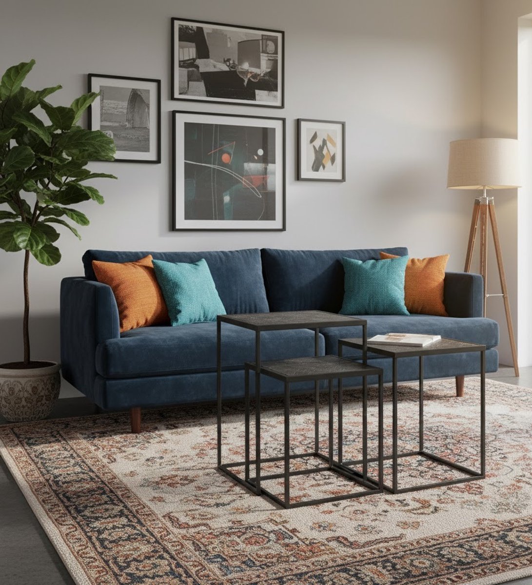 Carlin Industriële Salontafelset van Mangohout - Mangohout Metaal – Set 3 - Medahomestore
