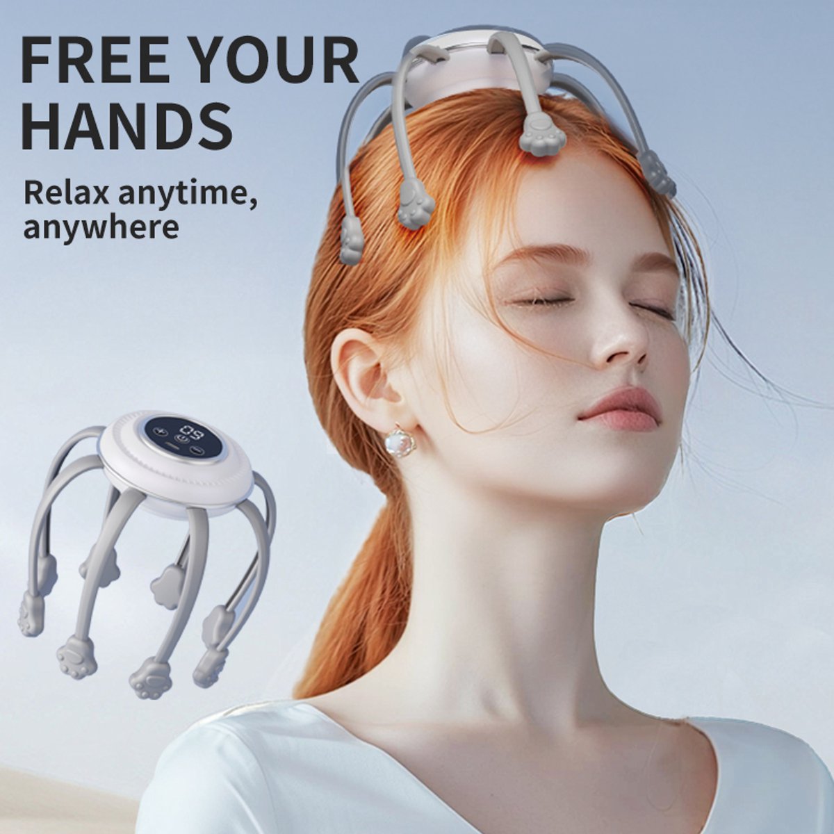 Massage apparaat White-Cute cat paw style head massager with three adjustable settings, USB rechargeable, and built-in lithium battery.scalp massager,hoofdhuid massage,scalp massager elektrisch,hoofdhuid massage borstels
