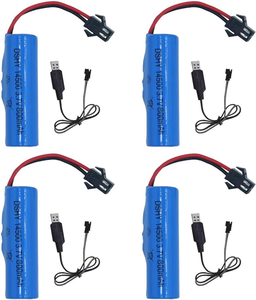 4pcs 3.7V 800mAh Lithium Batterij met USB Oplader SM-2P voor RC Voertuigen - Auto's - Botenn - Wegen - Vrachtwagens