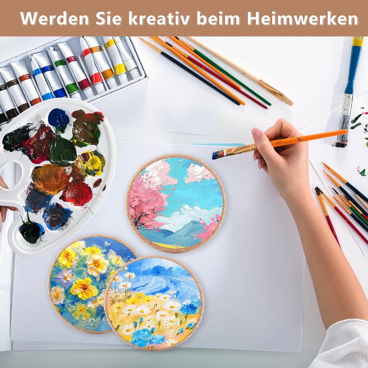 Set van 8 Korken Coasters - Diameter 19cm - Rond - 1cm Dikte - Voor Potten - Bakschalen - Pannen