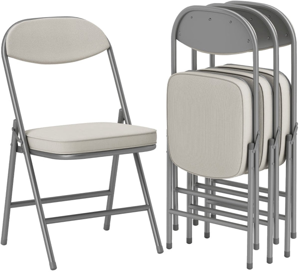 Merax Klapstoelen Set van 4 – Opvouwbare Stoelen met Gewatteerde Zitting – Stalen Frame – Inklapbare Stoelen voor Keuken – Kantoor – Camping – Creme Wit