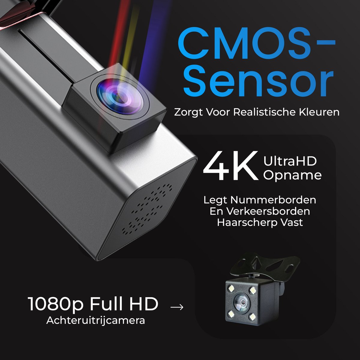 Dynabright Dashcam 4K – Incl. 32GB kaart - Met Achteruitcamera (1080p) – Nachtzicht – Dashcam Voor Auto - Wifi – GPS – Parkeermodus – Dashcams - 170° Groothoek – G-Sensor Noodvergrendeling – foto 6