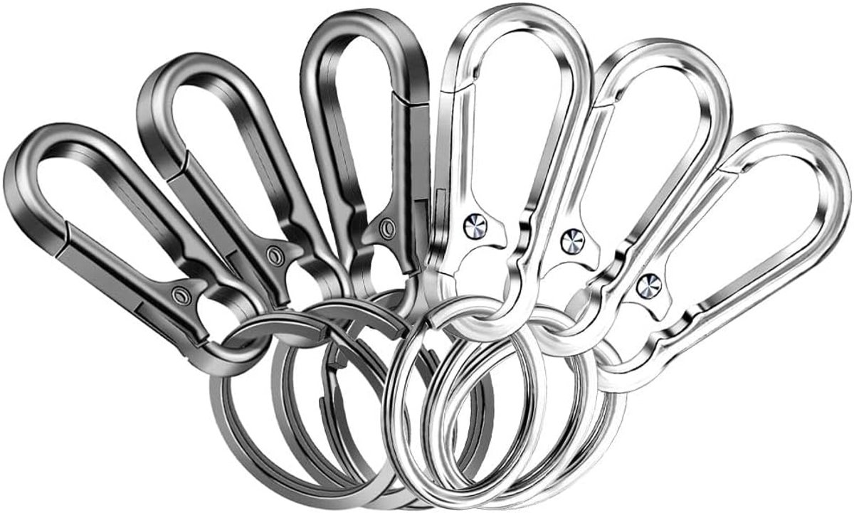 Pack van 6 Carabiner Haakjes - Sleutelhangers - Kleine Metalen Sleutelhaken - Verwijderbare Carabiner Haakjes - Sleutelhanger met Carabiner voor Rugzak - Wandelen - Autosleutels - Zilver