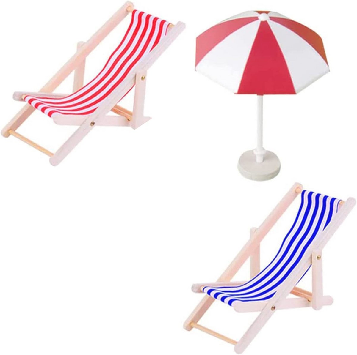 Miniatuur Strandparasol en Stoelen Set voor Poppenhuis - Stranddecoratie en Cadeau