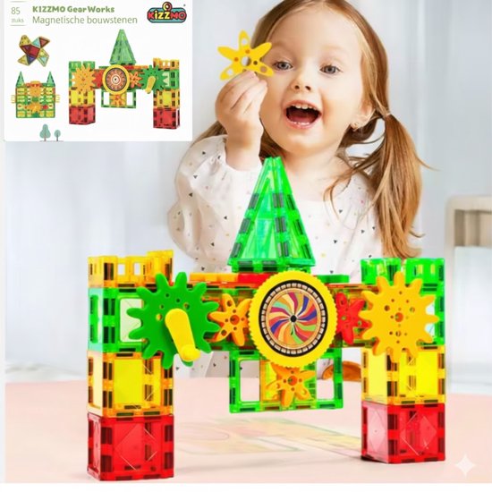 Magnetic Tiles - 85 delige Bouwset - Magna Tiles - Educatief Speelgoed - Creatief Magnetisch Speelgoed - Montessori Speelgoed - Magnetische Bouwblokken - Speelgoed Kinderen - Kizzmo ® Gearworks